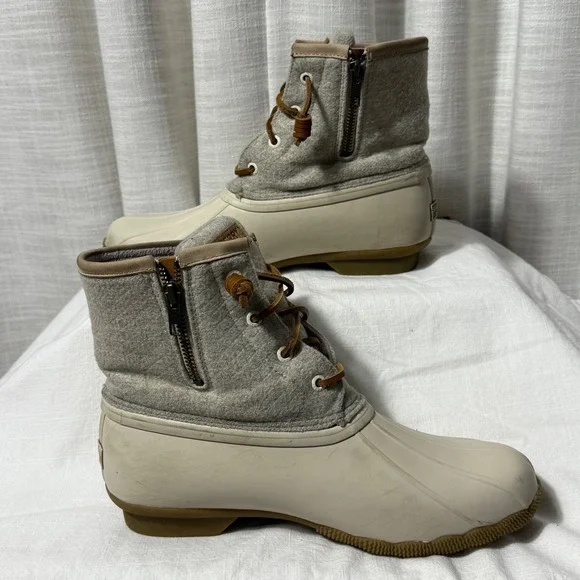 Sperry Saltwater Duck Boots Women's 8.5 Cream Tan Wool Lined Waterproof STS84213 - Picture 4 of 11